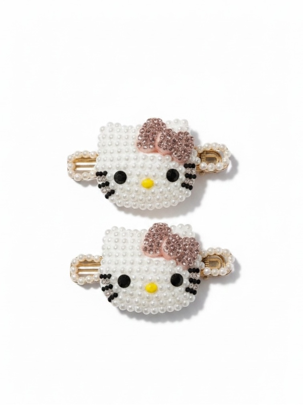New Hello Kitty theme Pearl-Embellished Bling Bow Hair Clips‎ RARE Fancy Dressy